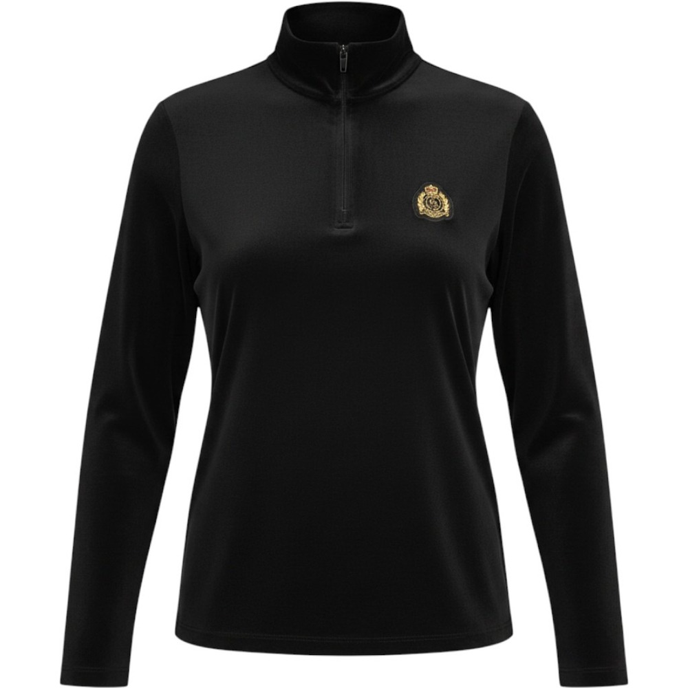 Lauren Ralph Lauren Black Velour Quarter Zip Crest Pullover Womens M old money